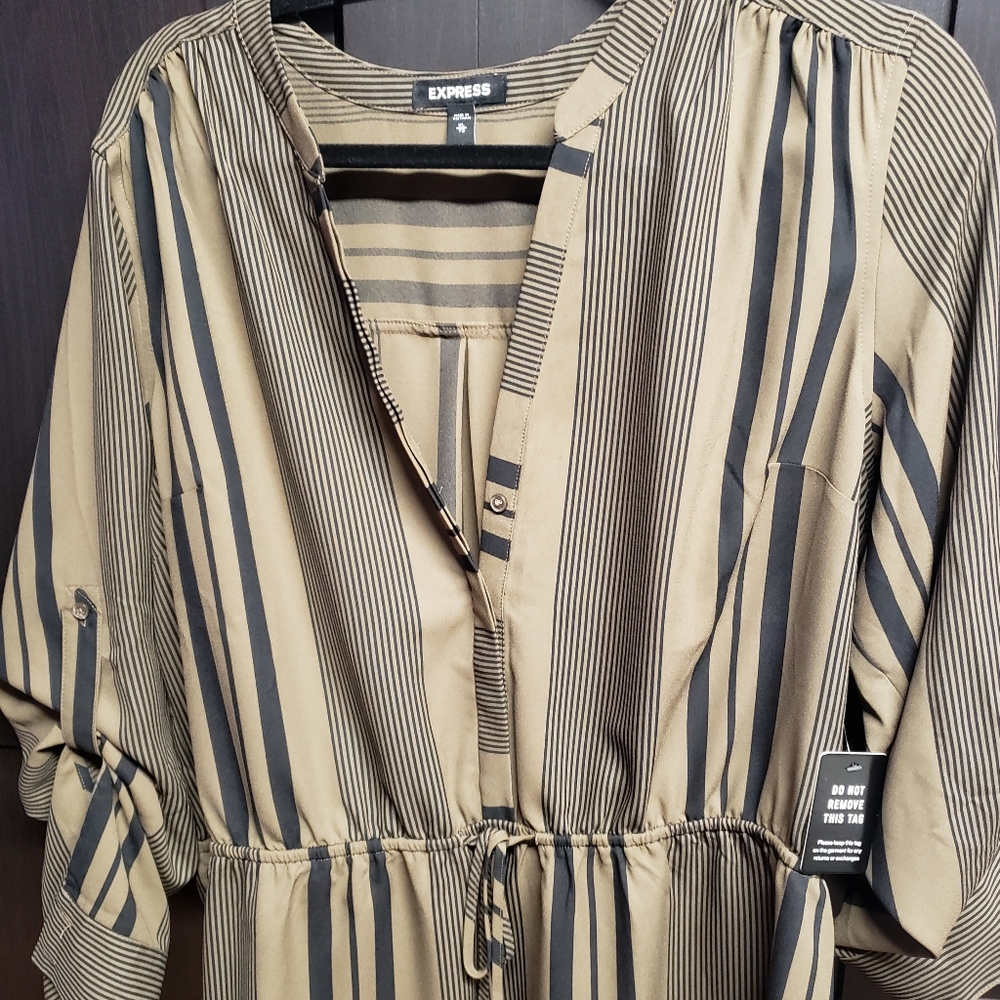 Express Portofino Olive Striped Dress - XL